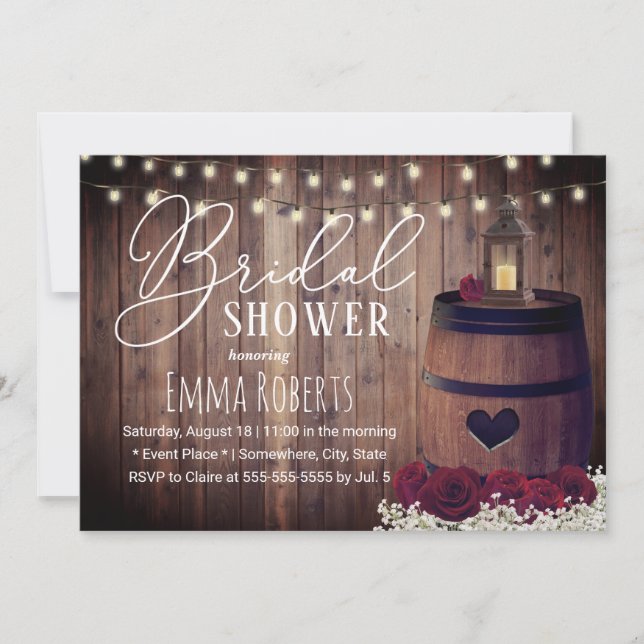 Invitación Rústica Floral Lantern Wine Barrel Bridal Shower (Anverso)