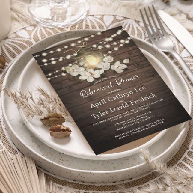 Invitación Rústica Floral Linterna de Madera Ensayo Cena (Subido por el creador)