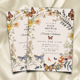 Invitación Rústica Floral Mariposa Sexo Neutral Baby Shower