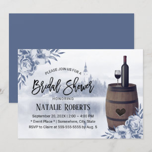 Invitación Rústica Floral Misty Lake Wine Barrel Bridal Showe