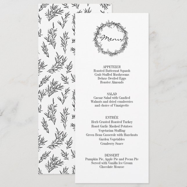 Invitación Rústica Floral Regale Gracias Menú De Cena De Acci (Anverso / Reverso)
