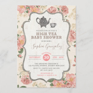 Invitación Rústica floral rosa de Baby Shower de alta tempera