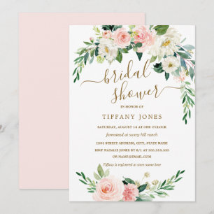 Invitación Rústica floral Rubor Gold Wreath Bridal Shower