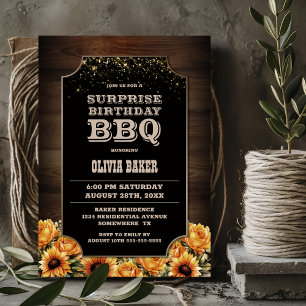Invitación Rústica Floral Sorpresa Cumpleaños BBBQ