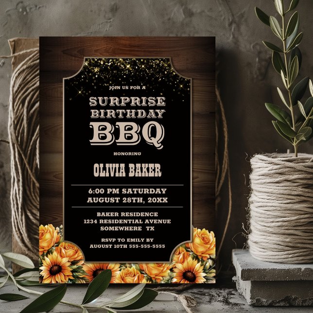 Invitación Rústica Floral Sorpresa Cumpleaños BBBQ (Subido por el creador)