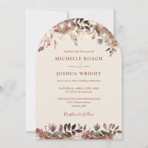 Invitación Rústica Floral String Lights Arch QR Code Boda
