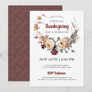 Invitación Rústica floral virtual cena de Acción de Gracias