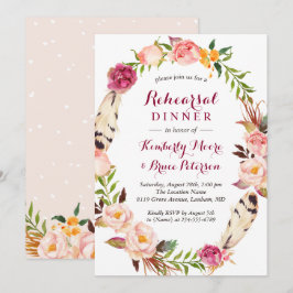 Invitación Rústica floral Wreath Boho Boda Cena