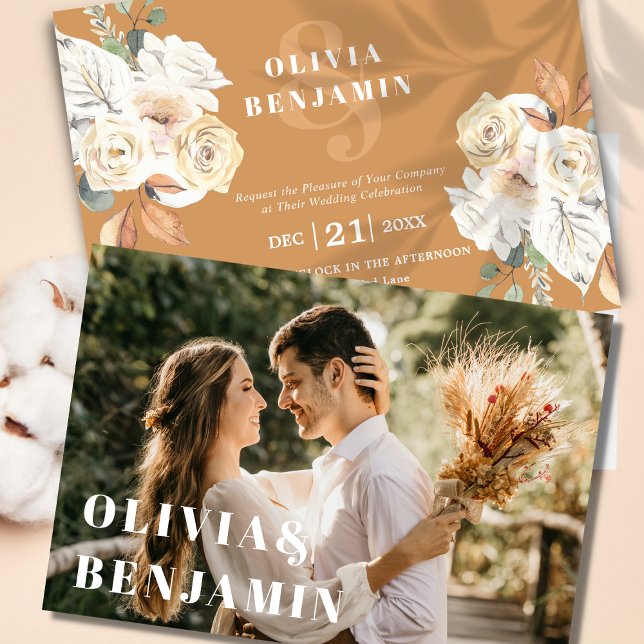 Invitación Rústica foto floral otoño y matrimonio invernal (Subido por el creador)