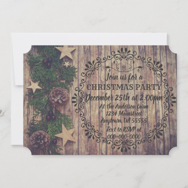 Invitación Rústica granja campesina Navidades Día de la cena (Anverso)