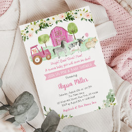 Invitación Rústica Granja Rosa Floral Baby Shower