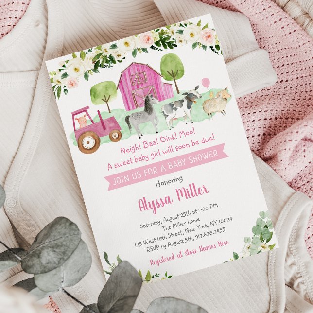 Invitación Rústica Granja Rosa Floral Baby Shower (Subido por el creador)