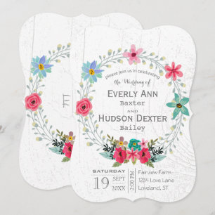 Invitación Rústica guirnalda floral de madera de grano
