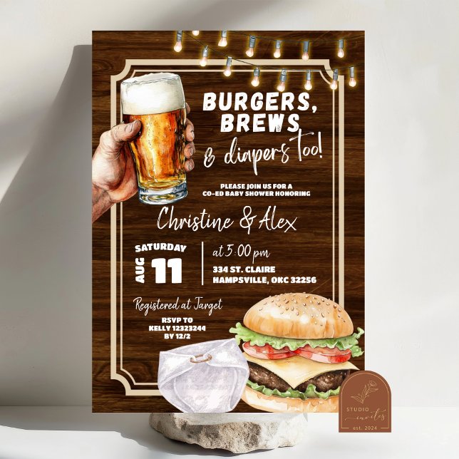 Invitación Rústica hamburguesa de madera y pañal para Baby Sh (Subido por el creador)