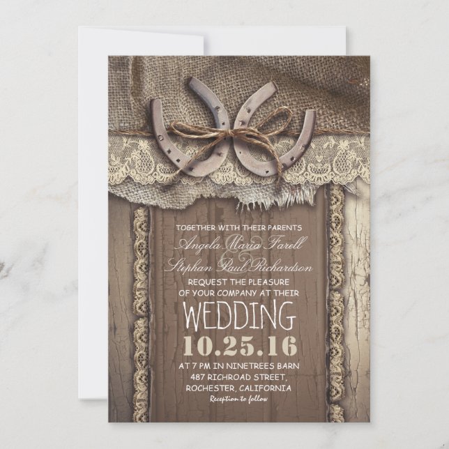 Invitación Rústica herradura de campo y Boda de la encrucijad (Anverso)