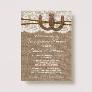 Invitación Rústica Herradura En Burlap & Lace Engagement