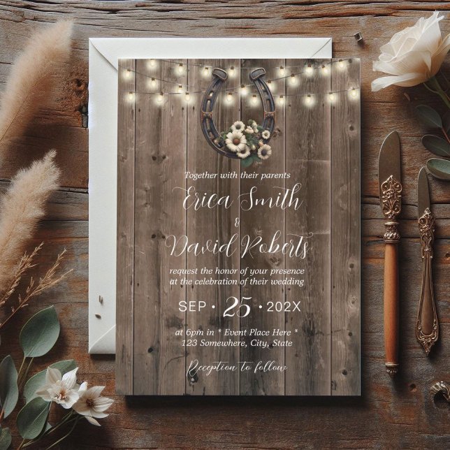 Invitación Rústica herradura y cadenas Boda de caballos (Subido por el creador)