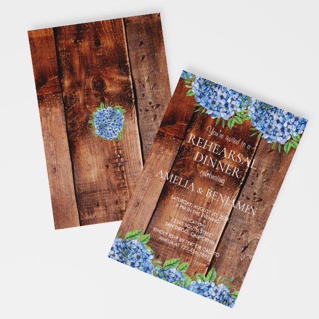 Invitación Rústica Hidrangeas Azul Boda Ensayo Cena (Subido por el creador)