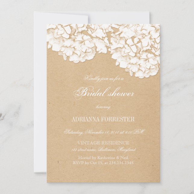 Invitación Rústica Hidrangeas Floral Bridal Shower (Anverso)