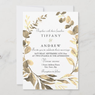 Invitación Rústica hoja dorada fue Boda moderno