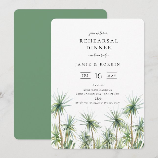 Invitación Rústica Isla Palmeras Boda Cena de ensayo (Anverso / Reverso)