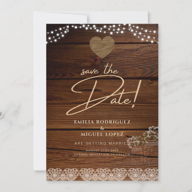 Invitación Rústica jarrones alumbran a gypsophilia BODA (Anverso)