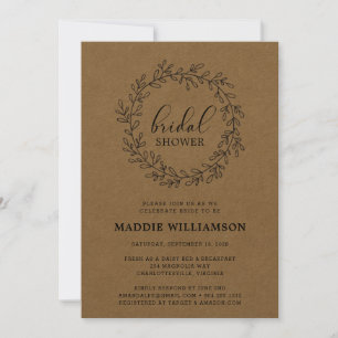 Invitación Rústica Laurel Wreath Kraft Bridal Shower