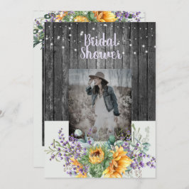 Invitación Rústica lavanda de girasol foto ducha de novia