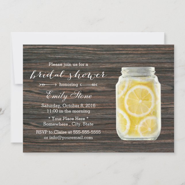 Invitación Rústica Lemonade Mason Jar Bridal Shower (Anverso)