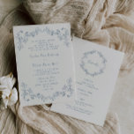 Invitación Rústica línea floral vintage en un solo Boda<br><div class="desc">Elegante arte vintage de línea floral,  todo ello en una sola invitación a la boda,  con un polvoriento diseño de cuadros decorativos rústicos de estilo azul y llamativos detalles de letras y bodas escritos a mano,  así como información de RSVP en el reverso.</div>