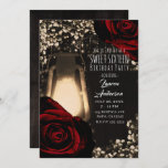 Invitación Rústica linterna brillante y rosas rojas oscuras d<br><div class="desc">personalizar para su evento</div>