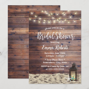 Invitación Rústica linterna de playa y ducha de novia con est