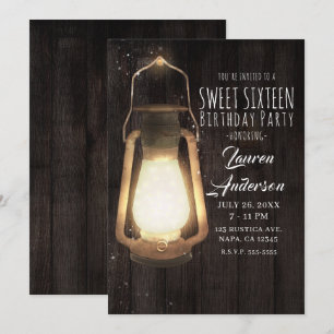 Invitación Rústica Linterna ilumina Barn Wood Sweet 16 Fiesta