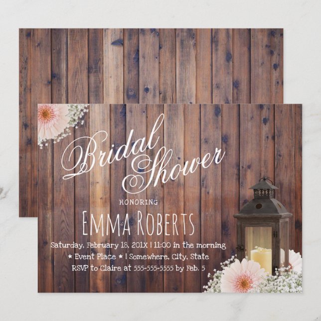 Invitación Rústica Linterna y Daisy Floral Barn Bridal Shower (Anverso / Reverso)