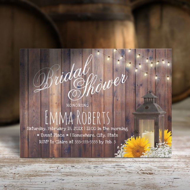 Invitación Rústica Linterna y ducha de novia floral de giraso (Subido por el creador)