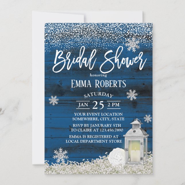 Invitación Rústica lluvia invernal de copos de nieve ducha de (Anverso)