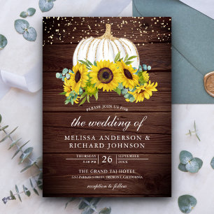 Invitación Rústica Madera Calabaza Blanca Sombras Caída Boda
