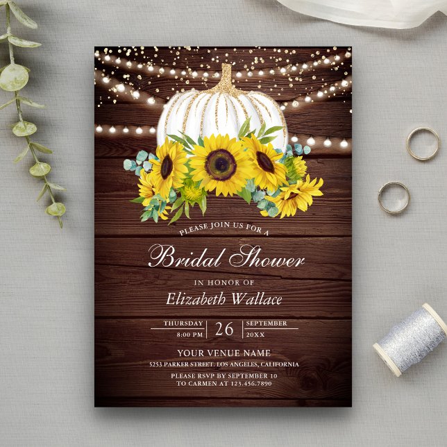 Invitación Rústica Madera Calabaza Blanca Sunflowers Ducha de (Subido por el creador)