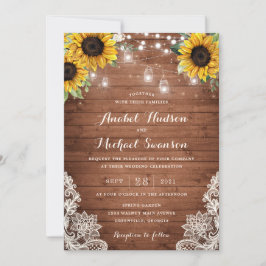 Invitación Rústica Madera de cuerdas de girasol luces Lace Ma