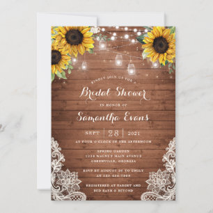 Invitación Rústica Madera de cuerdas de girasol luz de encaje