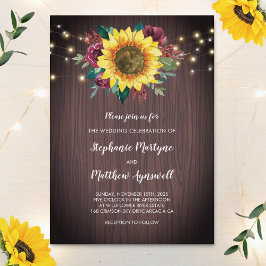 Invitación Rústica madera de girasol ilumina a Boda floral