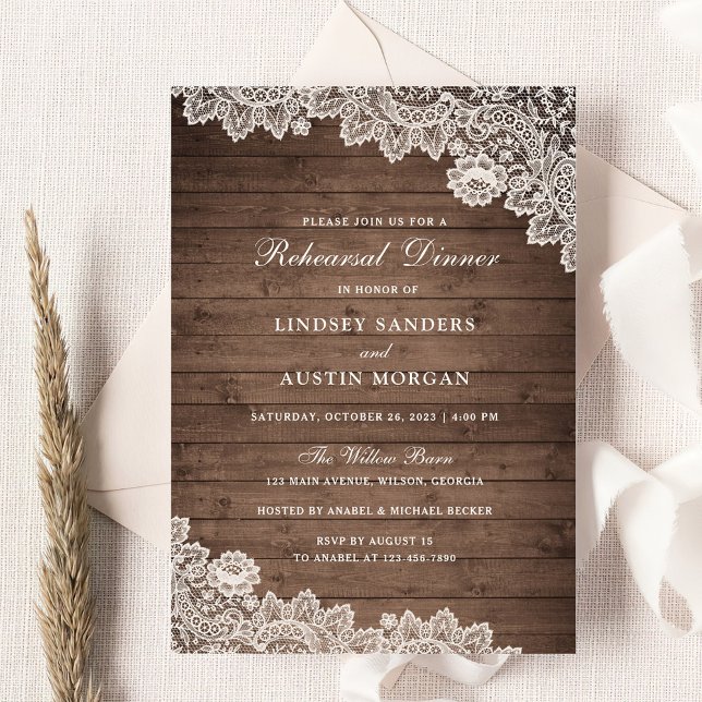 Invitación Rústica Madera Floral Lace Boda Ensayo Cena (Subido por el creador)