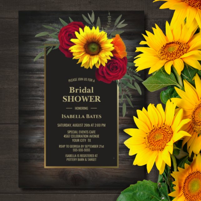 Invitación Rústica Madera Girasol Borgoña Rosa Bridal Shower (Subido por el creador)