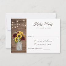 Rústica madera girasoles Borgoña Mason Jar RSVP