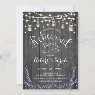 Invitación Rústica Madera Luces Lavender Ensayo Cena