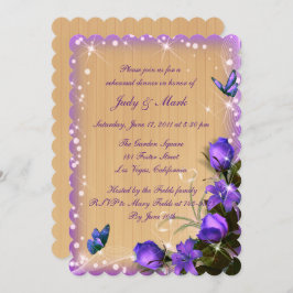Invitación Rústica Madera Morado Ensayo Floral Cena