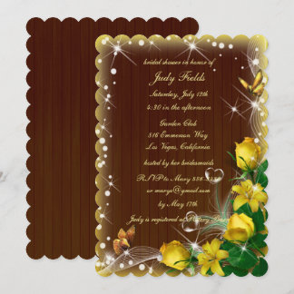 Invitación Rústica Madera Oscura Amarilla Floral Bridal Showe
