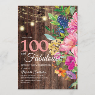 Invitación Rústica Madera Pink Floral String Luces 100 Fabulo