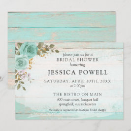 Invitación Rústica Madera Turquesa Floral Cabaña Bridal Showe