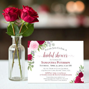 Invitación Rústica magenta Moda de boho rosa ducha de novia f